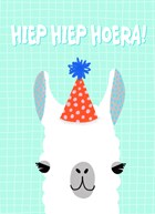 Ansichtkaart verjaardag hiep hiep hoera alpaca